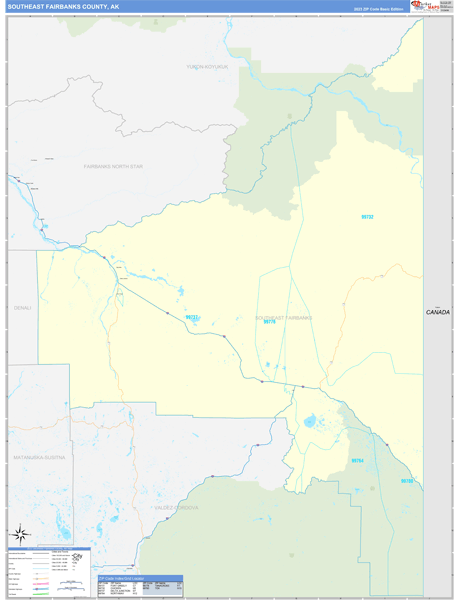 Southeast Fairbanks Borough (County), AK Zip Code Wall Map